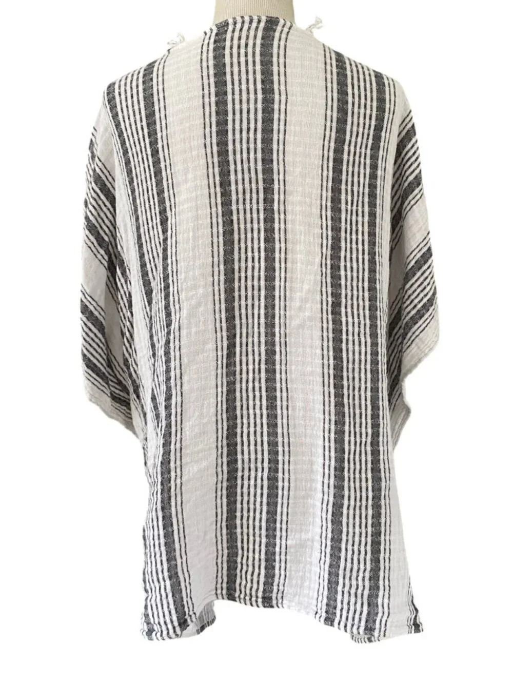 Aerie Gauze Open Front Cover Up Blue White Cardigan - One Size